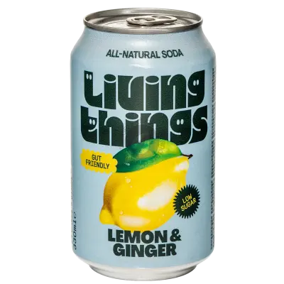 Living Things Lemon & Ginger Sparkling Prebiotic Soda 12x330ml Can